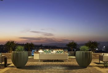 Ridgetop viewing area with fire feature and outdoor seating areas